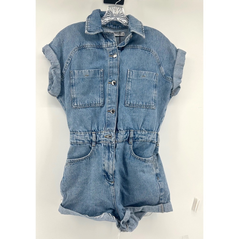 Zara Womens Blue Denim Short Sleeve Utility Romper Light Wash XS Country Concert